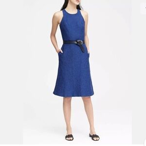 Banana Republic Blue Tweed Sleeveless A-Line Dress Size 0 NEW